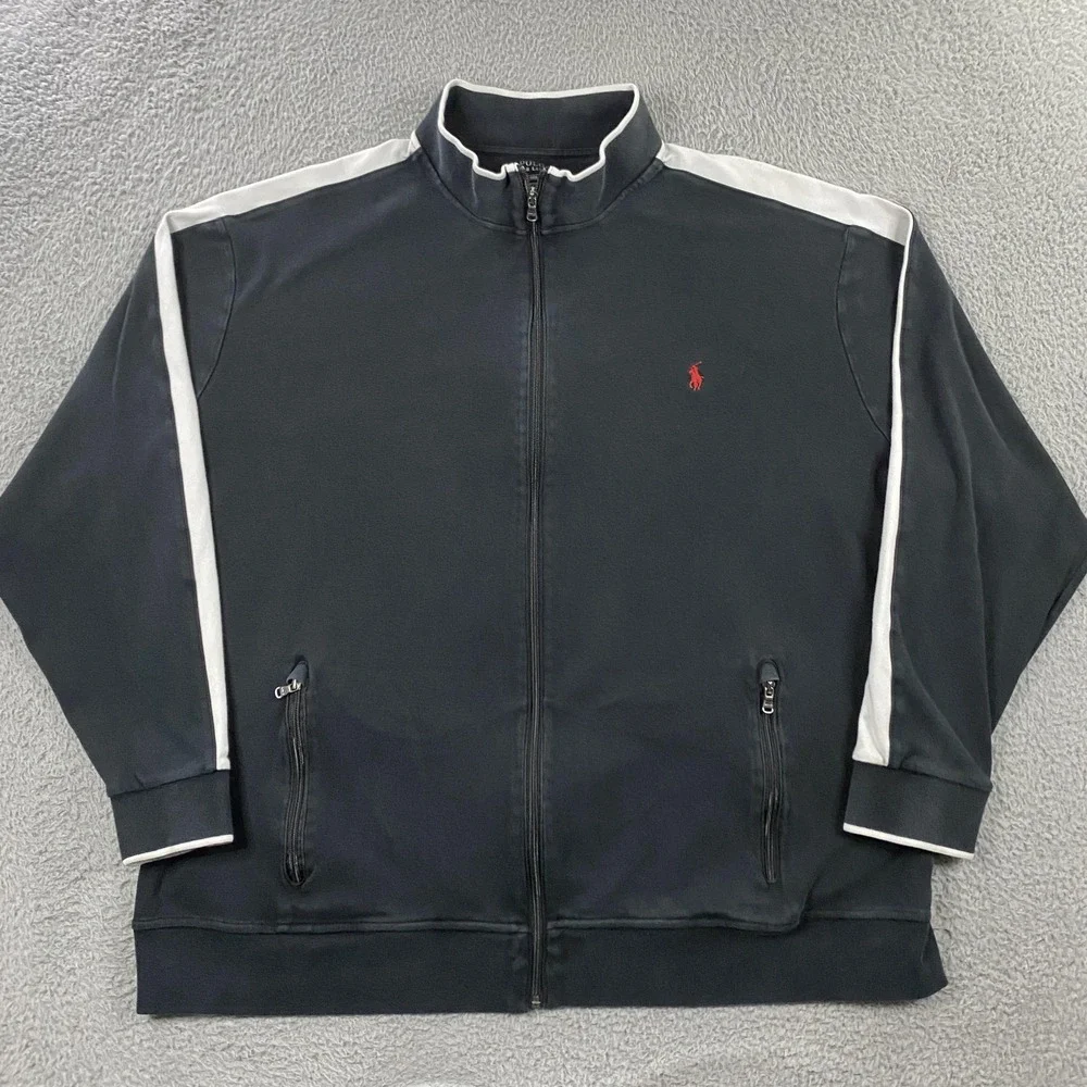 Polo‎ Ralph Lauren Jacket Mens 3XLT Black White Track Full Zip Mock Neck Pony
